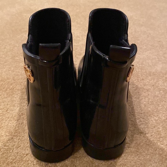 Michael Kors short rubber rain boots. Size 6. Slip on. Black w gold button. - Picture 2 of 6